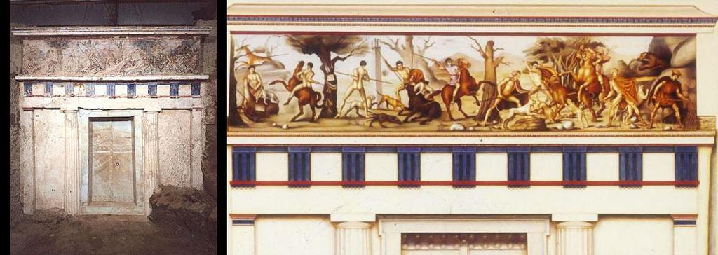 Η ιωνική ζωφόρος στην πρόσοψη του τάφου του Φιλίππου ζωγραφίστηκε με την εξαιρετική τοιχογραφία του βασιλικού κυνηγιού. «Πρόκειται για ένα πολύτιμο δείγμα ζωγραφικής υψηλής τέχνης του 4ου αιώνα π. Χ.