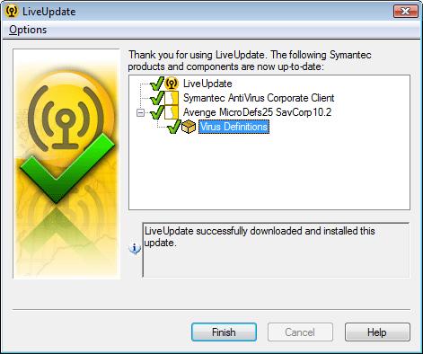 Εδώ πατάμε το κουμπί Τέλος. Εικόνα 3-14. Ολοκλήρωση της ενημέρωσης του Symantec ή Norton Antivirus.