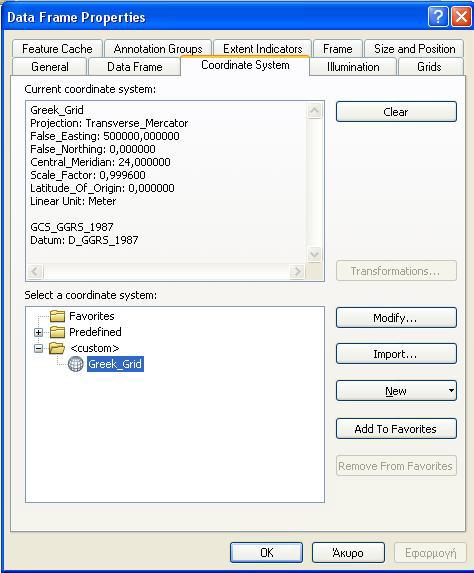 Αφού εισαχθούν σε περιβάλλον ArcMap πρέπει να γεωαναφερθούν σύμφωνα με το Ελληνικό Γεωδαιτικό Σύστημα Αναφοράς 1987 (ΕΓΣΑ 87) 39.