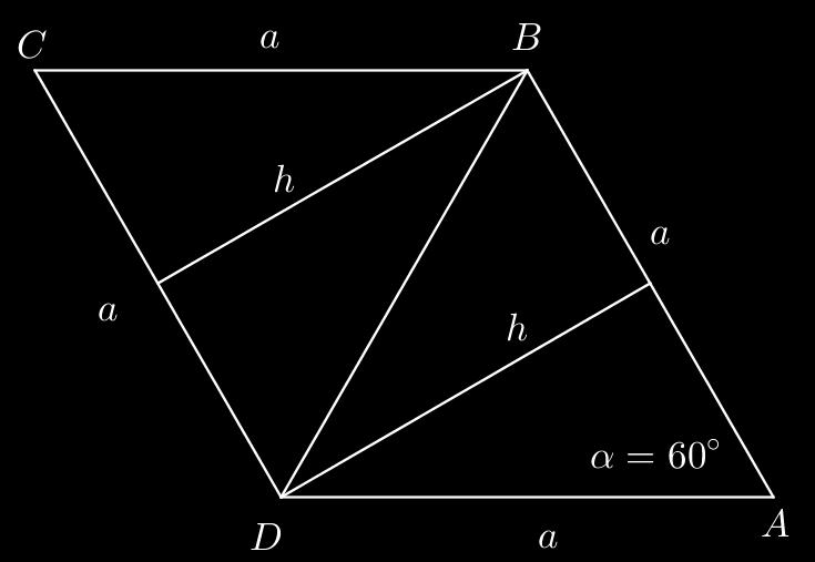 Ako je h visina romba h = a 3 i P = 1cm i P = a h 1 = a a 3. Rješenjem jednačine dobijamo a = cm. Obim romba je O = 8cm. 5.