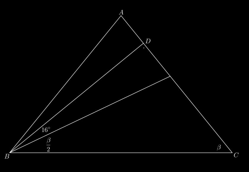 BCD: D + β + (16 + β ) = 180 90 + β + 16 + β = 180 3β = 74 / 3β = 148 / : 3 β = 49 0 ABC: α + β = 180 α + 49 0 = 180 α =