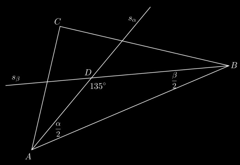 ABD: α + β + 135 = 180 α+β = 45 / α + β = 90 ABC: α + β =90 + γ = 180 90 + γ = 180 γ = 90 trougao je pravougli 1.