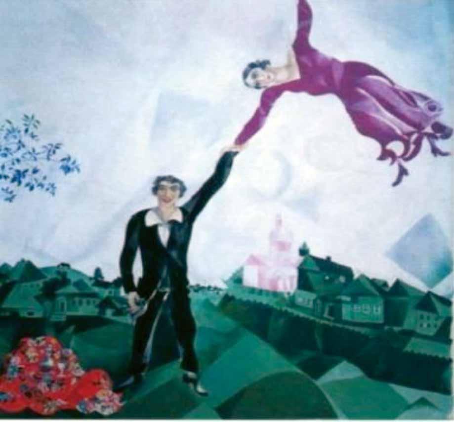 143 Marc Chagall, The promenade [333] Εξηγήστε, μέσα σε 5 10 αυθαίρετες αράδες, γιατί στην πιο πάνω ζωγραφιά του Marc Chagall κρατιούνται από το χέ