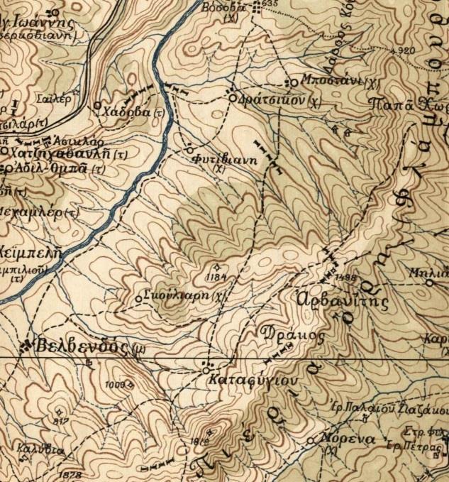 Εικόνα 9-11 Απόσπασμα από το φύλλο χάρτη της περιοχής των Ιωαννίνων Πηγή: Διεύθυνση Ιστορίας Στρατού 9.2.