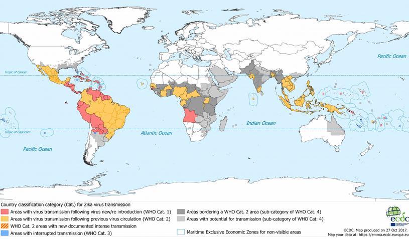 στην Ασία και στην Ινδική Χερσόνησο, ενώ μεγάλη επιδημία αναφέρθηκε το 2015 σε πολλές χώρες της Κεντρικής και της Νότιας Αμερικής.