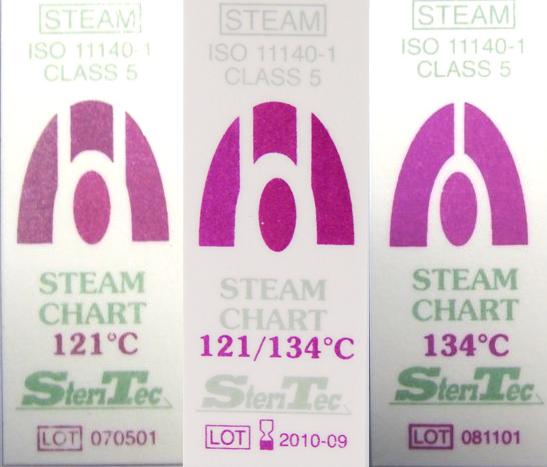 PARNA STERILIZACIJA KEMIJSKI INDIKATORI CI 108/ 121-134 Steam Charts 121 & 134 Steam chart kemijski multiparametarski integrator za parnu sterilizaciju Kontrolira vrijeme, temperaturu, zasićenu paru