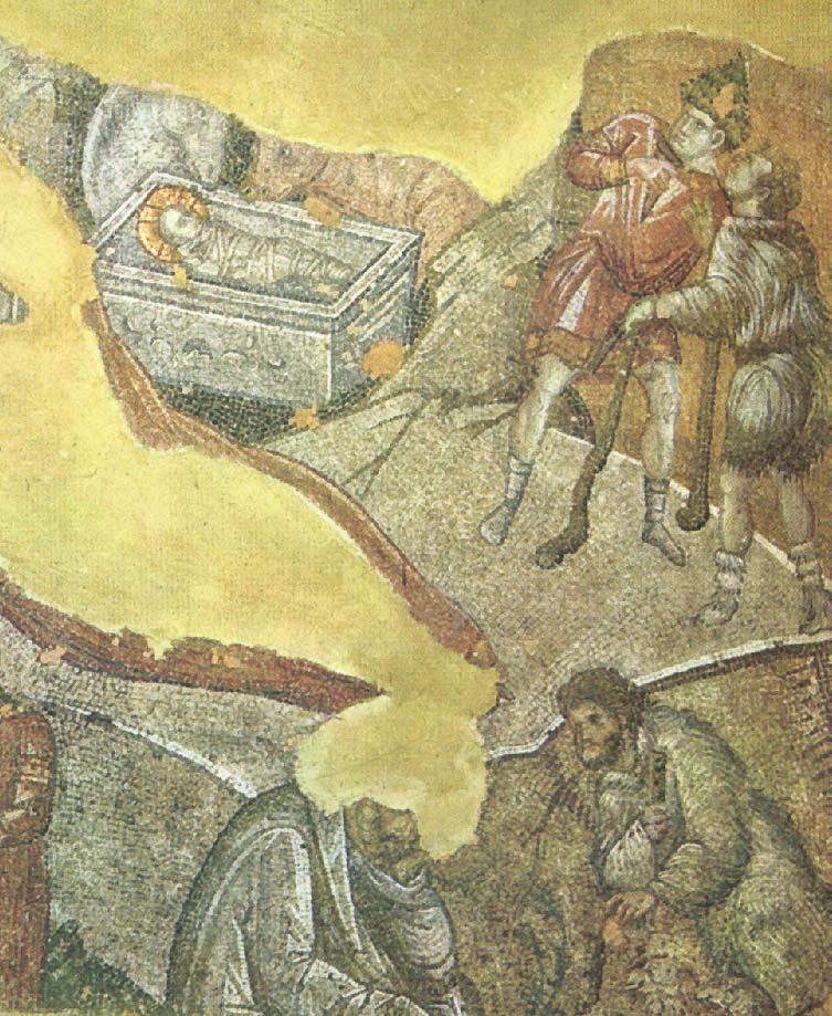 Η Γέννησις. Ψηφιδωτό από το Ναό των Αγίων Αποστόλων. The Nativity. Mosaic from the church of Aghioi Apostoloi.