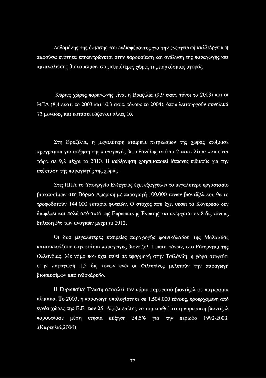 τόνους το 2004), όπου λειτουργούν συνολικά 73 μονάδες και κατασκευάζονται άλλες 16.