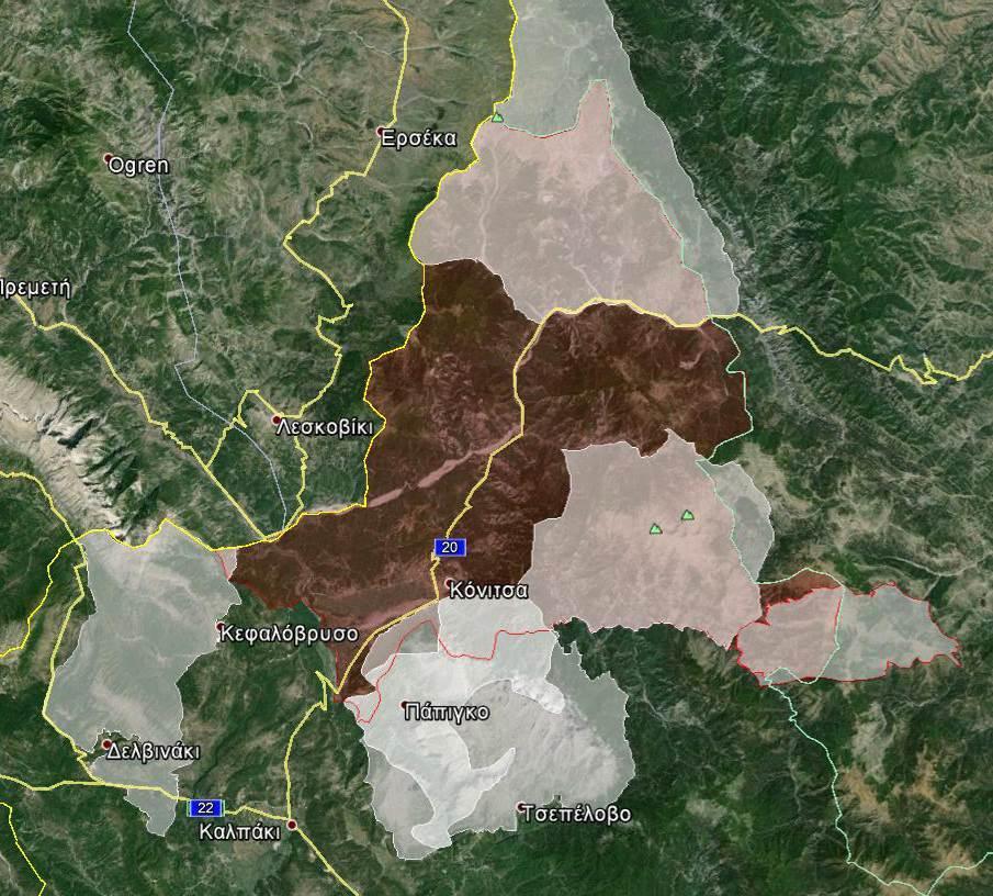 3.4.2 Περιοχές Natura 2000 και Καταφύγια Άγριας Ζωής Πλησίον του Δήμου Κόνιτσας, εντοπίζονται οι παρακάτω περιοχές που έχουν ενταχθεί στο δίκτυο NATURA 2000: «Κορυφές Όρου Σμόλικας» με κωδικό