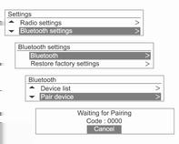 118 Τηλέφωνο Πατήστε το κουμπί CONFIG και χρησιμοποιήστε το κουμπί MENU-TUNE με τον περιστροφικό διακόπτη για να μεταβείτε στο Settings Bluetooth settings Bluetooth Pair Device (Ρυθμίσεις Ρυθμίσεις