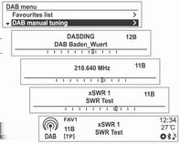 88 Ραδιόφωνο Συντονισμός σε σταθμό DAB χειροκίνητα Χρήση της λίστας σταθμών DAB πατήστε το κουμπί MENU-TUNE για να γίνει λήψη του σχετικού καναλιού αναμετάδοσης.
