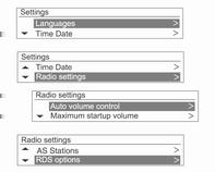 Ραδιόφωνο 93 Διαμόρφωση RDS Πατήστε το κουμπί CONFIG για να εμφανιστεί το μενού Settings (Ρυθμίσεις).