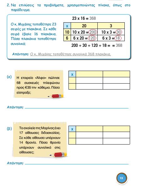 Ζητεύται από τα παιδιϊ να περιγρϊψουν με ποιο τρόπο παρουςιϊζεται ο διψόφιοσ πολλαπλαςιαςμόσ και με ποια διαδικαςύα θα υπολογύςουν το γινόμενο.