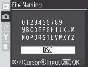 File Naming [Ονομασία αρχείων] Οι φωτογραφίες αποθηκεύονται χρησιμοποιώντας ονόματα αρχείων που αποτελούνται από το DSC_ ή το _DSC ακολουθούμενο από έναν τετραψήφιο αριθμό αρχείου και μια επέκταση