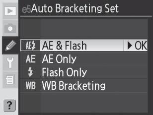 Bracketing έκθεσης και φλας Στο bracketing έκθεσης, η φωτογραφική μηχανή μεταβάλλει την αντιστάθμιση έκθεσης με κάθε λήψη, ενώ στην περίπτωση του bracketing φλας, μεταβάλλεται το επίπεδο του φλας σε