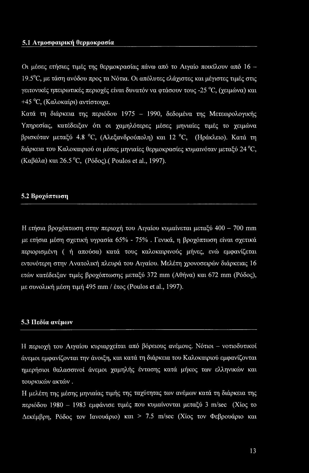 Κατά τη διάρκεια της περιόδου 1975-1990, δεδομένα της Μετεωρολογικής Υπηρεσίας, κατέδειξαν ότι οι χαμηλότερες μέσες μηνιαίες τιμές το χειμώνα βρισκόταν μεταξύ 4.