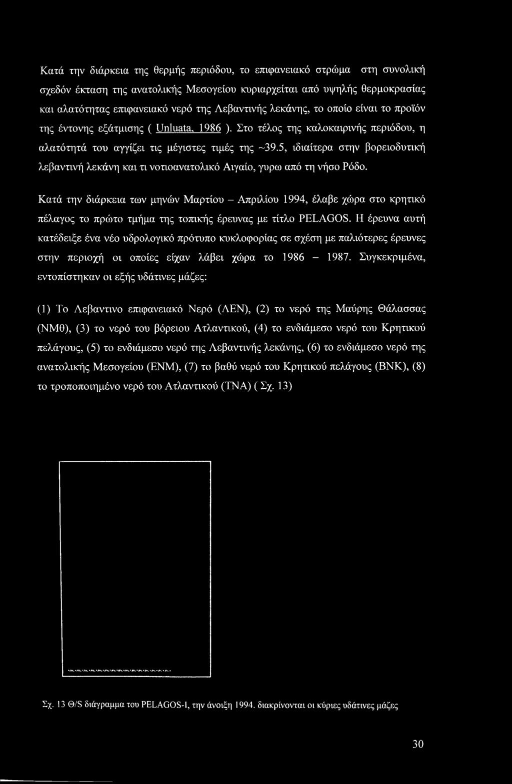 Κατά την διάρκεια της θερμής περιόδου, το επιφανειακό στρώμα στη συνολική σχεδόν έκταση της ανατολικής Μεσογείου κυριαρχείται από υψηλής θερμοκρασίας και αλατότητας επιφανειακό νερό της Λεβαντινής