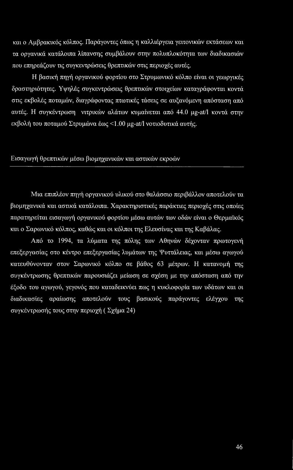 Η βασική πηγή οργανικού φορτίου στο Στρυμωνικό κόλπο είναι οι γεωργικές δραστηριότητες.