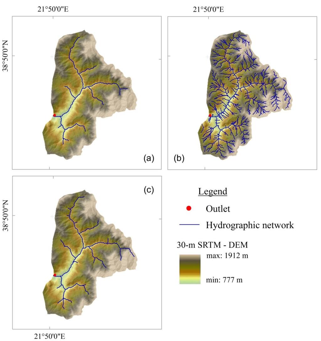 Αποτελέσματα (3) Χάρτες Το υδρογραφικό δίκτυο της που προέκυψε υιοθετώντας: (a) της ξηρής περιόδου,