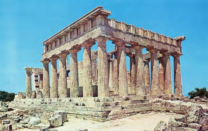 Τα ερείπια του ναού της Αφαίας Αθηνάς στην Αίγινα. Ο ναός είναι δωρικού ρυθμού.