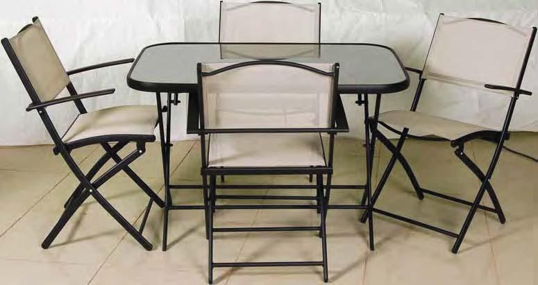 πτυσσόμενη Folding chair 46(W) x 56(D) x 85(H) cm ΜΕΤΑΛΛΙΚΑ 11598 001413500 Τραπέζι παραλ/μο με τζάμι & 4 πολυθρόνες σετ 5 τεμ.