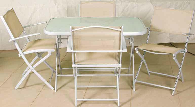 πτυσσόμενη Folding chair 46(W) x 56(D) x 85(H) cm ΜΕΤΑΛΛΙΚΑ 11599 001413500 Τραπέζι παραλ/μο με τζάμι & 4 πολυθρόνες σετ 5 τεμ.