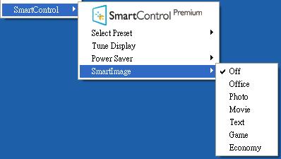 Ενεργοποίηση του μενού Γραμμή εργασιών Το μενού Γραμμή εργασιών εμφανίζεται με δεξί κλικ στο εικονίδιο SmartControl Premium στη Γραμμή Εργασιών. Η εκκίνηση μιας εφαρμογής γίνεται με αριστερό κλικ.
