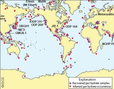 36 Ioannis Th. Mazis Fig. 2. Global distribution of proven and possibly recoverable gas hydrates (Source: USGS) 2.