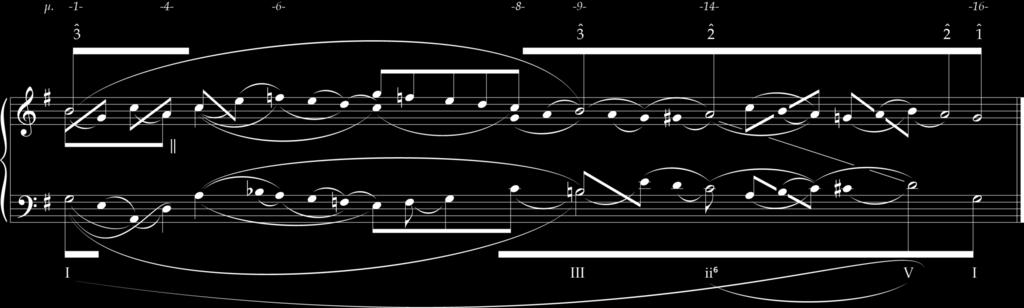 Άσκηση 25i R. Schumann, Wenn ich in deine Augen seh, Op. 48, No. 4, μ. 1-16. Η προτεινόμενη ερμηνεία αναγνωρίζει το Σι του μπάσου στο μ.