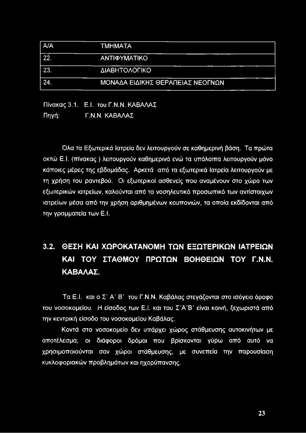 Οι εξωτερικοί ασθενείς που αναμένουν στο χώρο των εξωτερικών ιατρείων, καλούνται από το νοσηλευτικό προσωπικό των αντίστοιχων ιατρείων μέσα από την χρήση αριθμημένων κουπονιών, τα οποία εκδίδονται