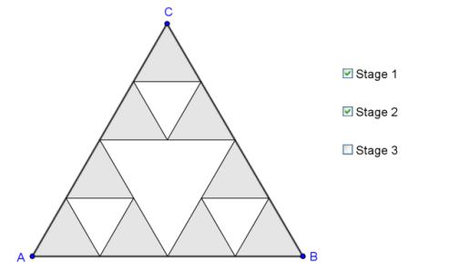 وB کارگاه جئوجبرا 127 ابزار جدید را برای نه مثلث سااه بهکار گارید تا مراحلرس مثلث سروانسکی تکمال شود 55 در این قسمت با ایجاد چنید جعبیهی انتخیاب خواهاید توانسیت کیه نمایش مراحل مختلف شکلگاری مثلث