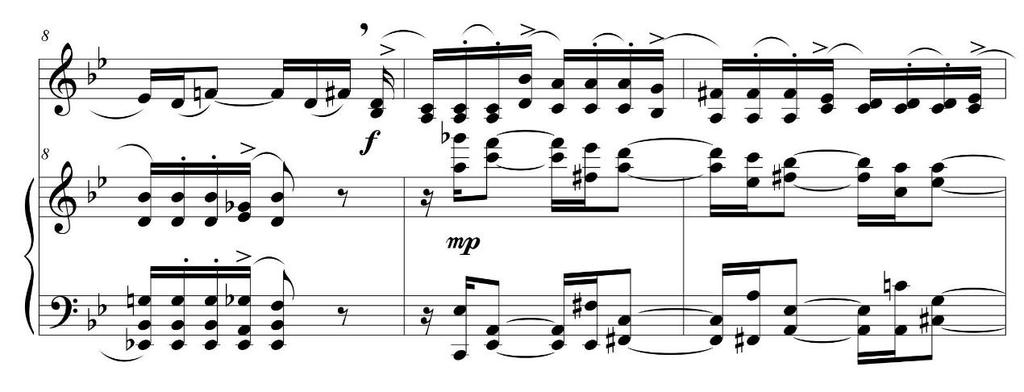 φράση του μέρους Α, το τσέλο έχει τον πρώτο ρόλο, τον οποίο στην ακόλουθη αναλαμβάνει το πιάνο.