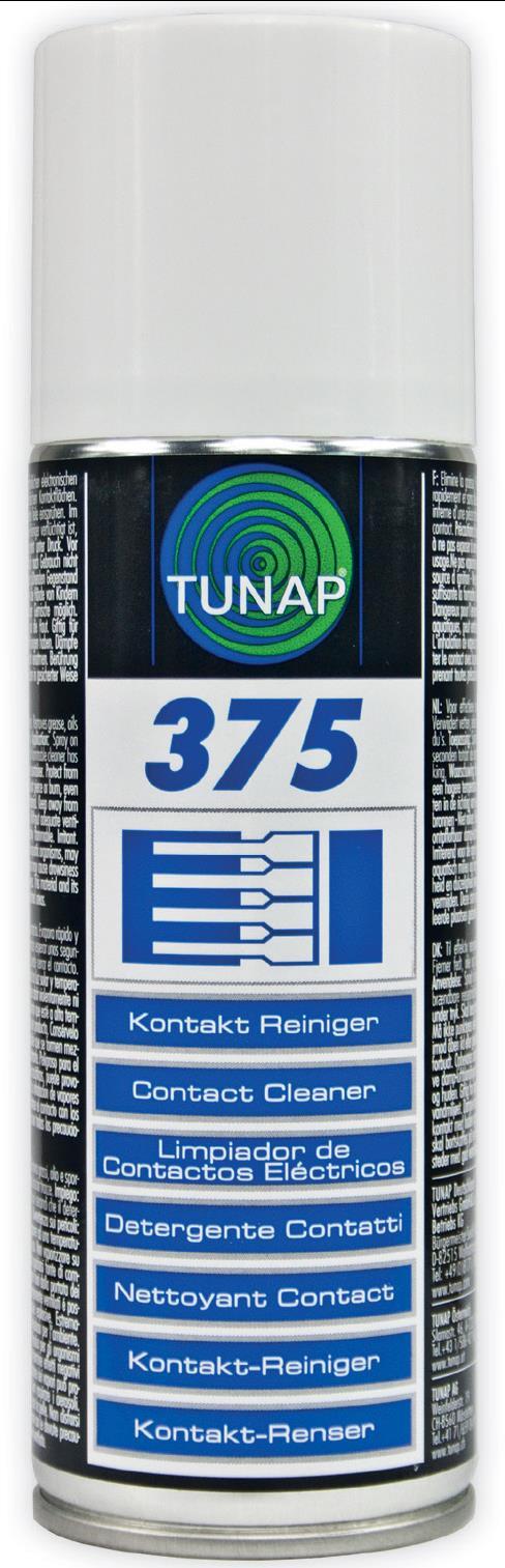 Product Information PI 375_2114 TUNAP 375 Καθαριστικό Επαφών ΤΕΧΝΙΚΑ ΧΑΡΑΚΤΗΡΙΣΤΙΚΑ Αφαιρεί γράσο, λάδια και βρωμιές από μεταλλικές επιφάνειες ηλεκτρικών επαφών.