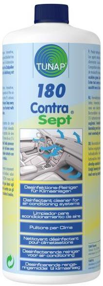 Product Information PI 180_1115 Contra Sept 180 Απολυμαντικό Καθαριστικό Κλιματισμών ΤΕΧΝΙΚΑ ΧΑΡΑΚΤΗΡΙΣΤΙΚΑ Καινοτόμος ουσία, εξασφαλίζει μακροχρόνια δράση καθαρισμού κι απολύμανσης.