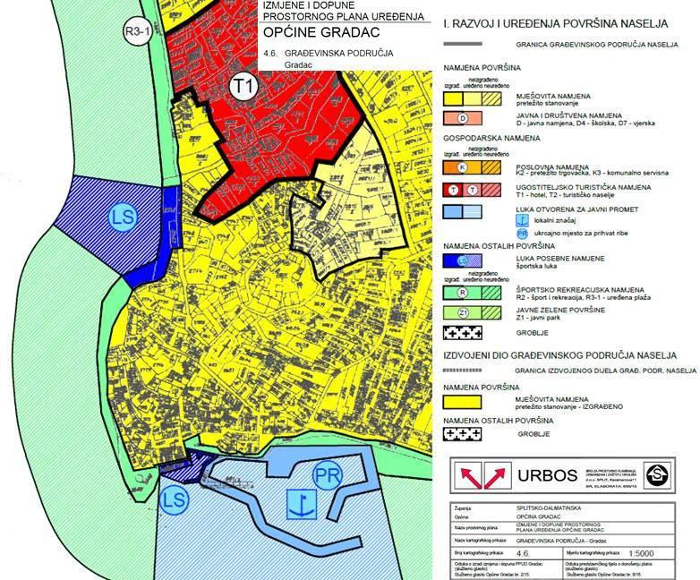 Slika 2.3. Isječak iz Prostornog plana Općine Gradac: Građevinska područja Urbanistički plan uređenja naselja Gradac ( Službeno glasilo Općine Gradac, broj 4/15.