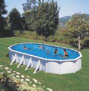 Najbolje je postavljati bazen na vodoravnu betonsku plocu. Dostupni u dve boje oplate: White-bela, Wood- imitacija drveta. 6030118 GRE WHITE ovalni montažni bazen 5x3x1,2m 122.