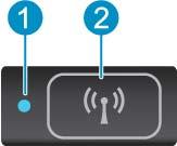 Φωτεινές ενδείξεις και κουμπιά κατάστασης: Φωτεινή ένδειξη κατάστασης και κουμπί ασύρματης λειτουργίας 1 Φωτεινή ένδειξη κατάστασης ασύρματης λειτουργίας 2 Κουμπί ασύρματης λειτουργίας eprint κουμπί