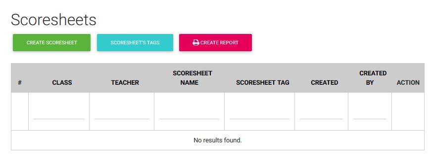 11. SCORESHEETS Από αυτή τη σελίδα μπορείτε να δημιουργήσετε ScoreSheets για κάθε μαθητή του σχολείου σας.