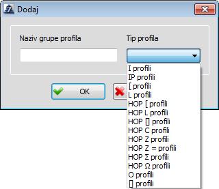 Preimenovanje - Izborom ovog dugmeta program će familiju profila, koja ima isto ime kao i neka familija u tekućoj bazi, preimenovati i ubaciti