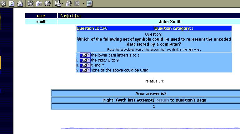 Overview of questions screen Multiplechoice question System feedback Εικόνα 3.1 Το σύστηµα ΑΑΕ, IDLE. Στιγµιότυπα από οθόνες παρουσίασης ερωτήσεων και τυπικές ερωτήσεις πολλαπλής επιλογής.