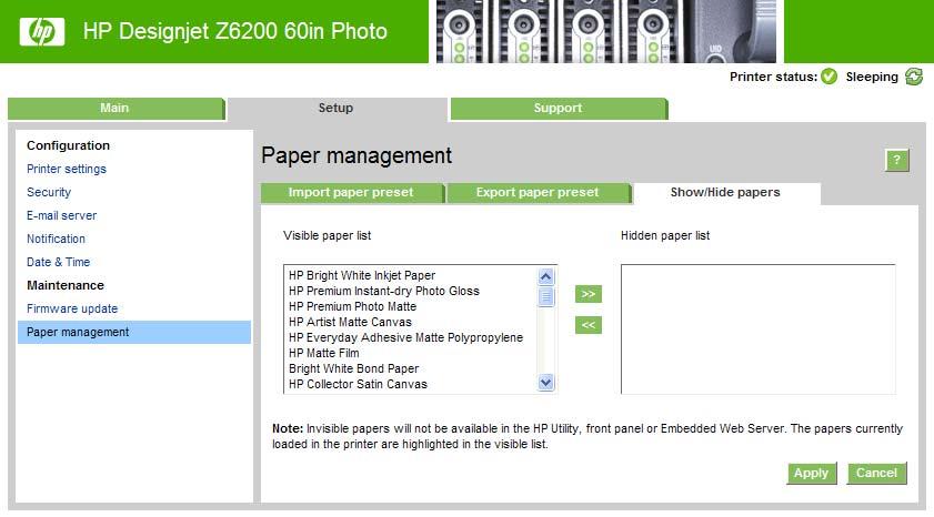 2. Στο τμήμα παραθύρου Paper Management ( ιαχείριση χαρτιού), επιλέξτε την καρτέλα Show/ Hide papers (Εμφάνιση/Απόκρυψη χαρτιών). 3.
