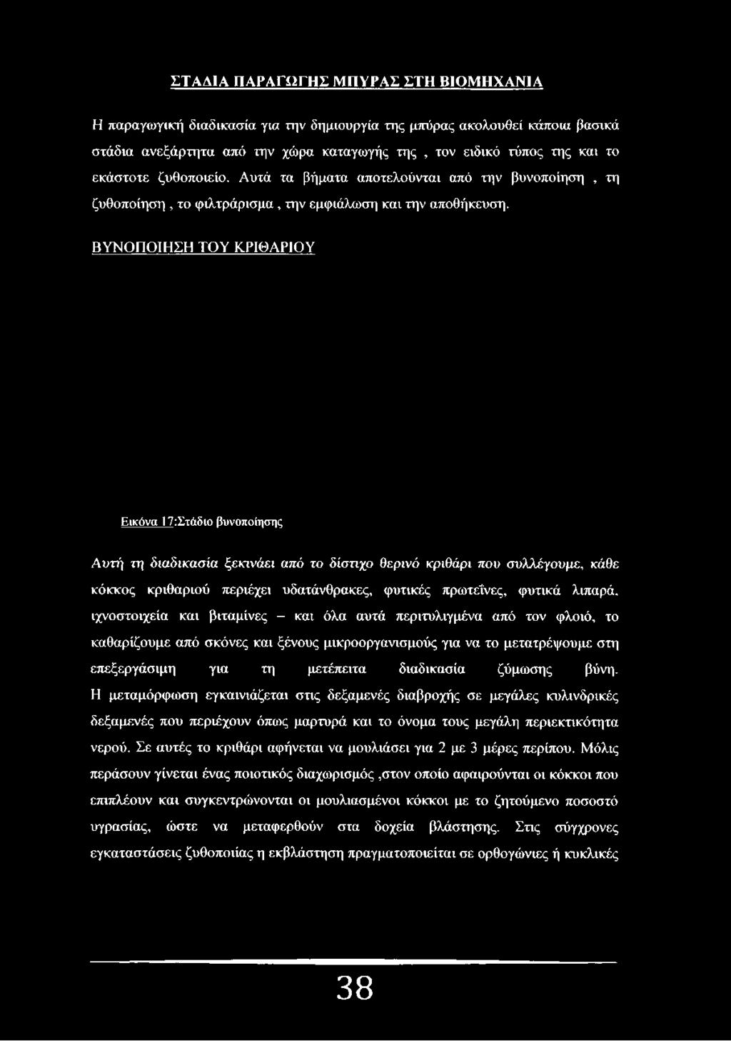 ΒΥΝΟΠΟΙΗΣΗ ΤΟΥ ΚΡΙΘΑΡΙΟΥ Εικόνα 17:Στάδιο βυνοποίησης Αυτή τη διαδικασία ξεκινάει από το δίστιχο θερινό κριθάρι που συλλέγουμε, κάθε κόκκος κριθαριού περιέχει υδατάνθρακες, φυτικές πρωτεΐνες, φυτικά