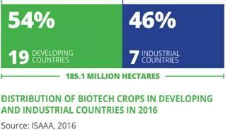 Rozvojové krajiny Priemyselné krajiny 185,1 milióna hektárov Rozsah pestovania biotech