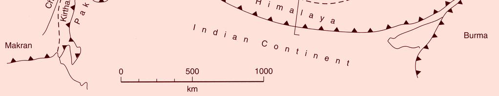 Η νοτιότατη ζώνη του ορογενούς αποτελείται από παραµορφωµένα πετρώµατα των Ιµαλαΐων και των πλευρικών συνεχειών του στα δυτικά, τις οροσειρές Σουλεϊµάν (Suleiman) και Κίρταρ (Kirthar) στο Πακιστάν