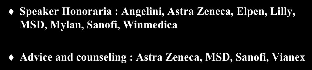 Σύγκρουση συμφερόντων Speaker Honoraria : Angelini, Astra Zeneca, Elpen, Lilly,