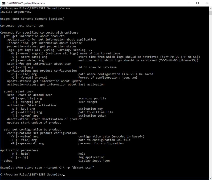 3.10.7.1 Γραµµή εντολών RMM Remote monitoring management is run using the command line interface. The default ESET Endpoint Antivirus installation contains the file ermm.