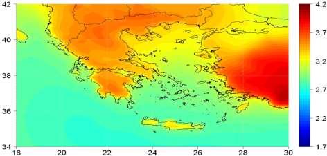 Μεταβολή Θερμοκρασίας ( o C) Σενάριο A1B: Μεταβολή της Μέσης Ετήσιας Θερμοκρασίας μεταξύ των περιόδων 2021-2050 και 1961-1990 Σενάριο A1B: Μεταβολή της Μέσης Ετήσιας Θερμοκρασίας μεταξύ των περιόδων