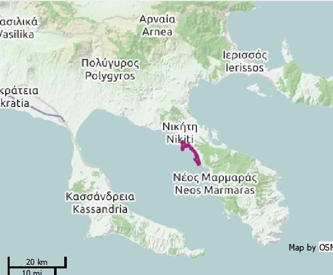 Μέσο υψόμετρο(m) : 15 Έκταση(ha) 165 Εικ.45 Ακρωτήριο Ελιά Ακρωτήριο Κάστρο [5] Περιγραφή : Η περιοχή βρίσκεται ΒΔ της χερσονήσου Σιθωνίας και εκτείνεται σε βάθος έως 30 m.