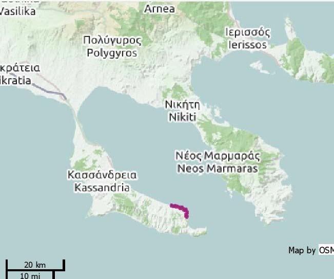 Μέσο υψόμετρο(m) : 15 Έκταση(ha) 193 Εικ.46 Παλιούρι [5] Περιγραφή : Η περιοχή βρίσκεται στο ΝΑ τμήμα της χερσονήσου Κασανδρείας.