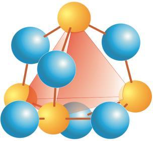 Tetraeder ima 4 enakovredna oglišča in 6 enakovrednih stranic. Če nad 6 stranic namestimo 6 atomov, dobimo zgradbo 4 6.